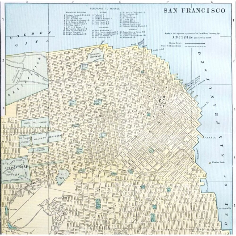 1895 San Francisco California Map Victorian Antique Geography History DWYY10A